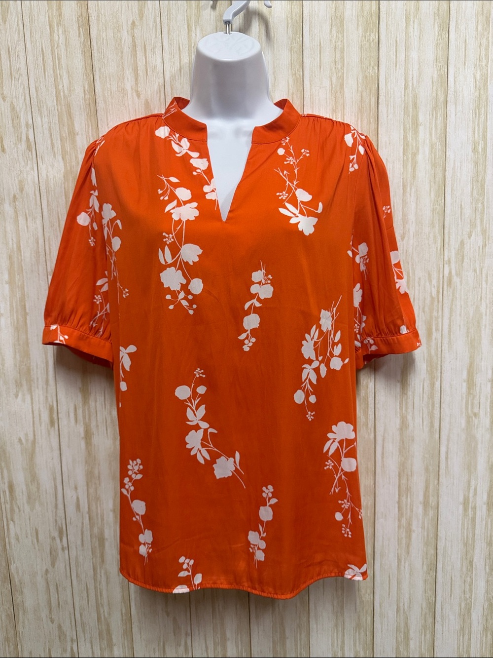 Ann Taylor Orange Floral Split-Neck Blouse